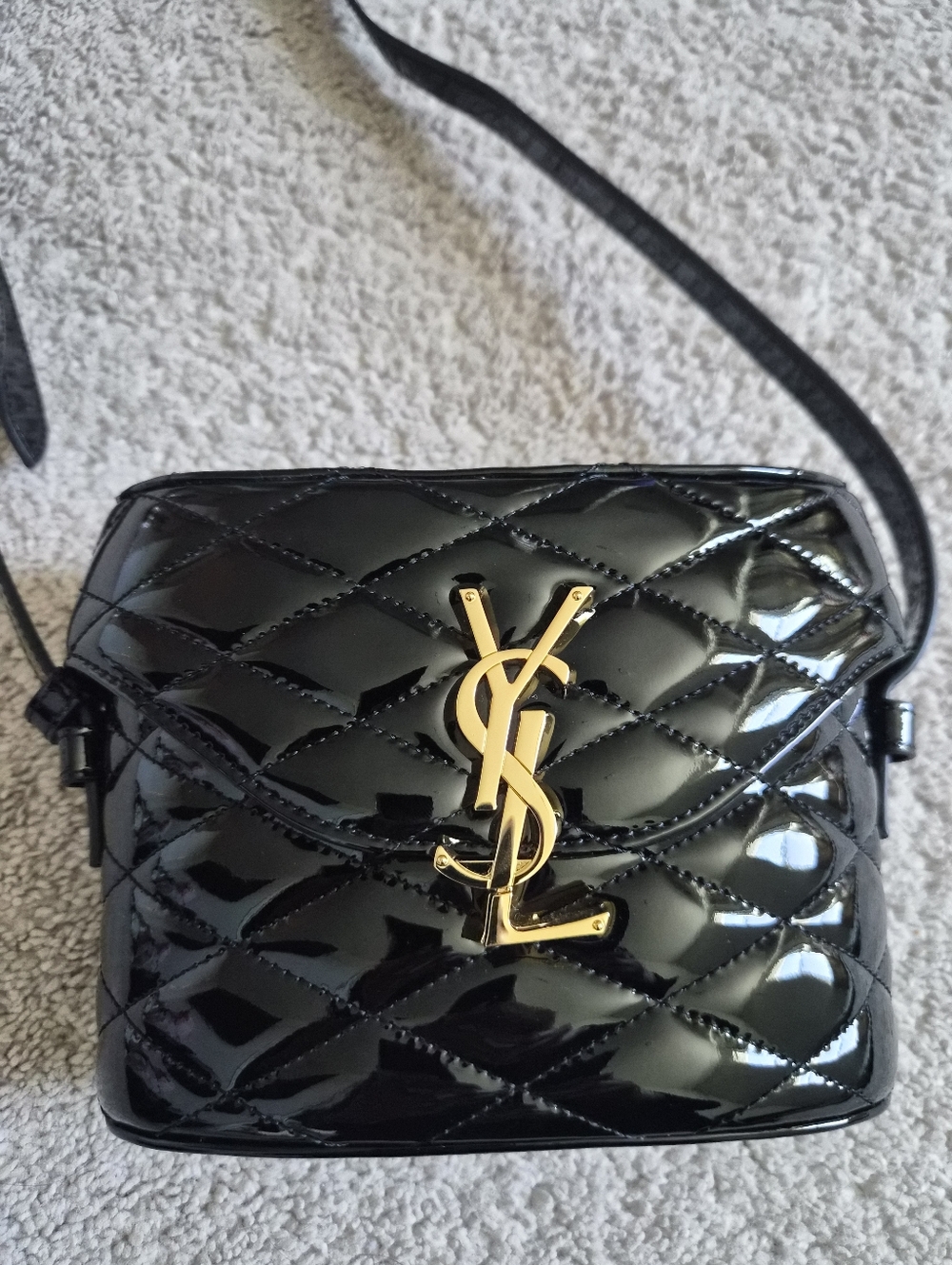 Pre-Owned Saint Laurent Black Patent Quilted Varnished Leather Box Bag - Picture 2 of 13